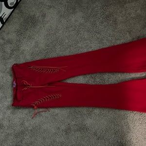 Lace-Up Red Women's Flare Pants